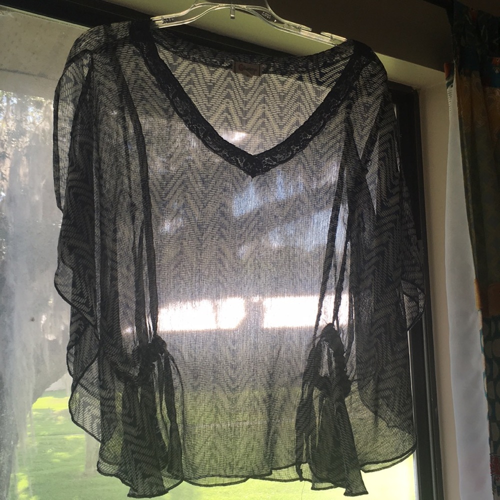 M navy sheer tunic with winged arms